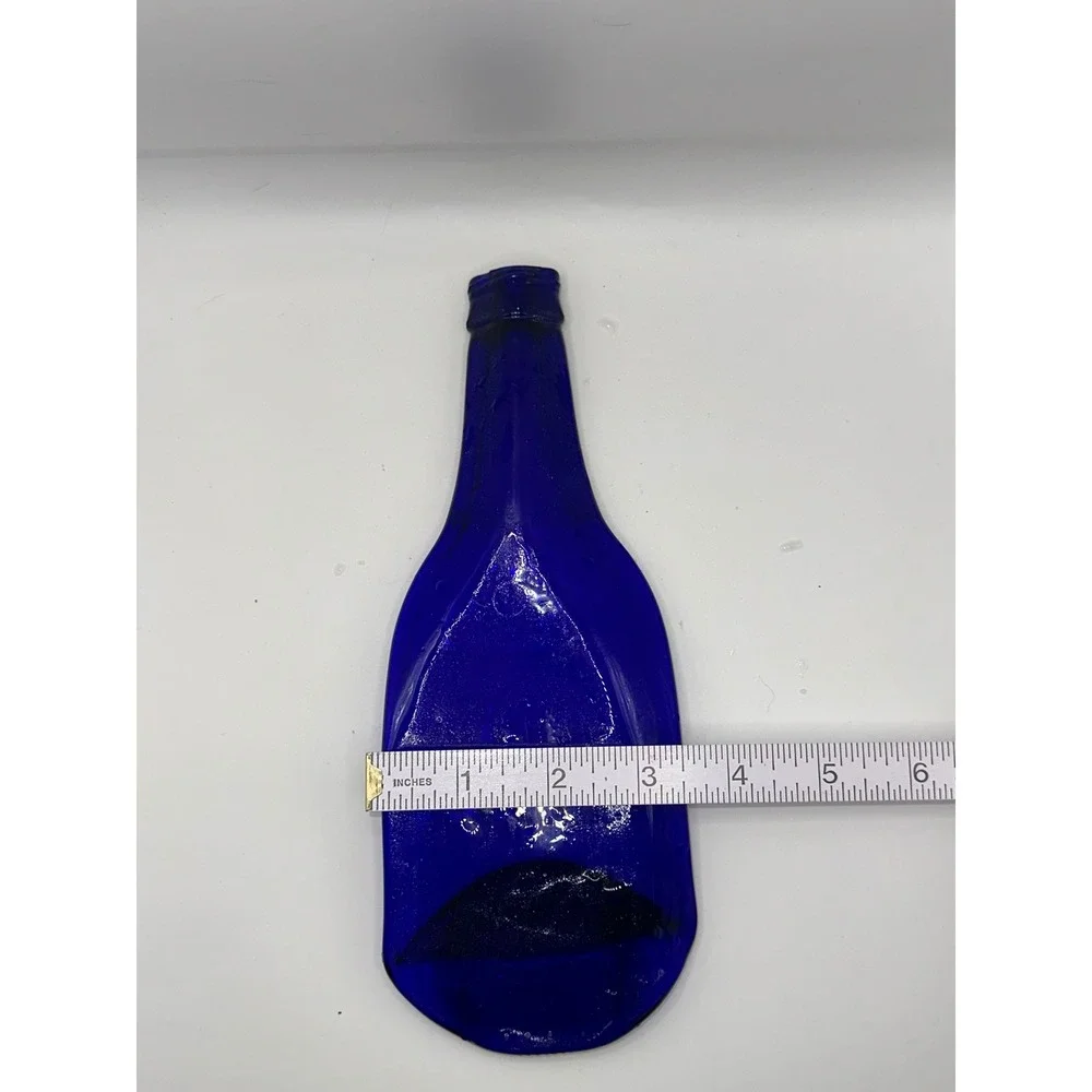 Cobalt Blue Flattened Wine Bottle Spoon Rest Upcycled Glass Melted Bottle Tray